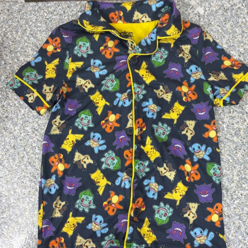 Pokemon Pajama Shirt Kids XS 4/5 Black Pikachu Gengar Sleep Top K294606